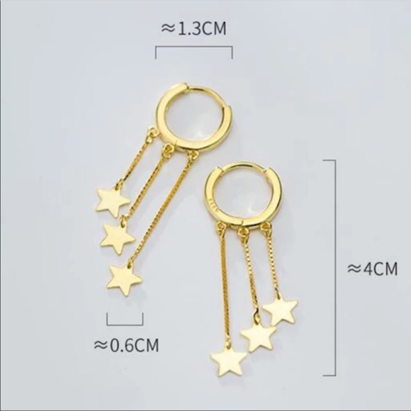 925 STERLING SILVER STAR TASSEL HOOP EARRINGS, NICE EARRINGS, CUTE EARRINGS - Picture 5 of 5